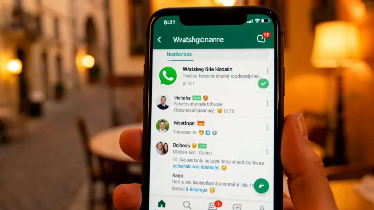 Imagen genérica de un teléfono móvil mostrando un canal de WhatsApp con avisos municipales.