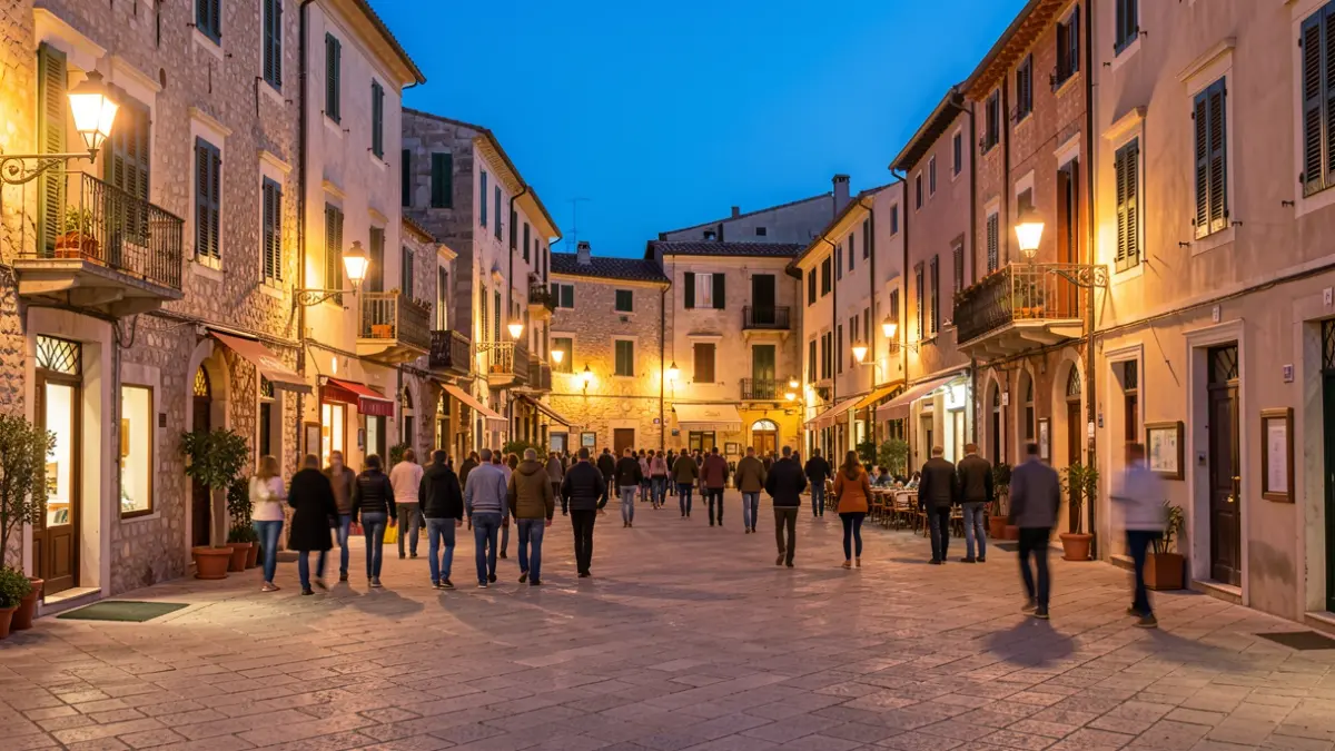 Generic image of a Mediterranean town square at dusk.