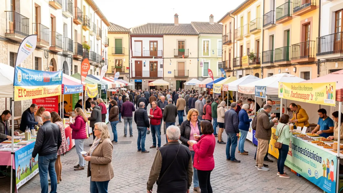 Imagen genérica de una muestra de entidades locales con gente participando en talleres y actividades.