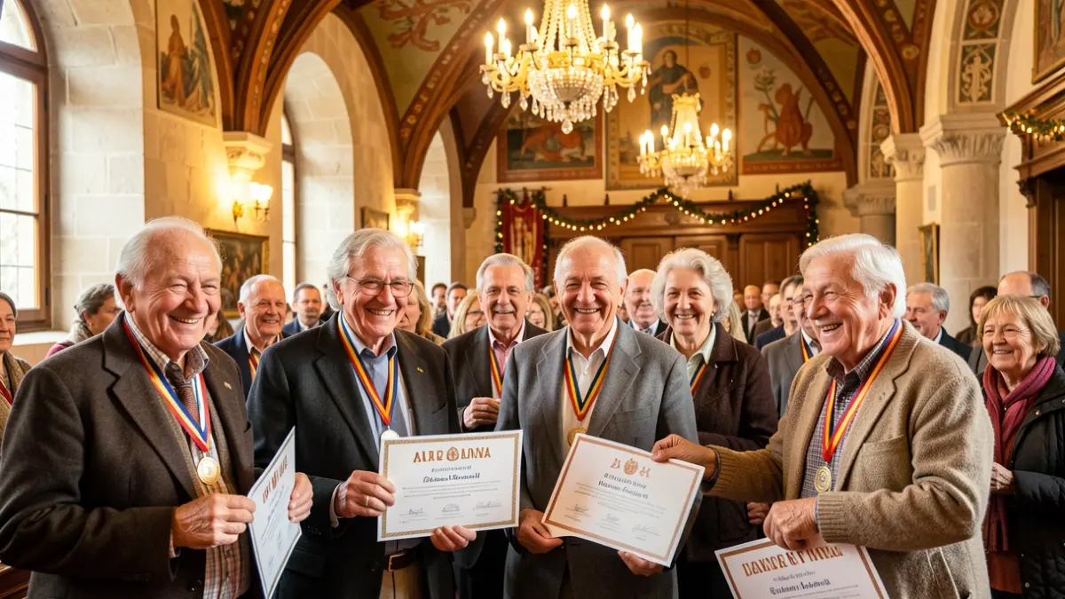 Generic image of elderly people receiving medals at a community event.