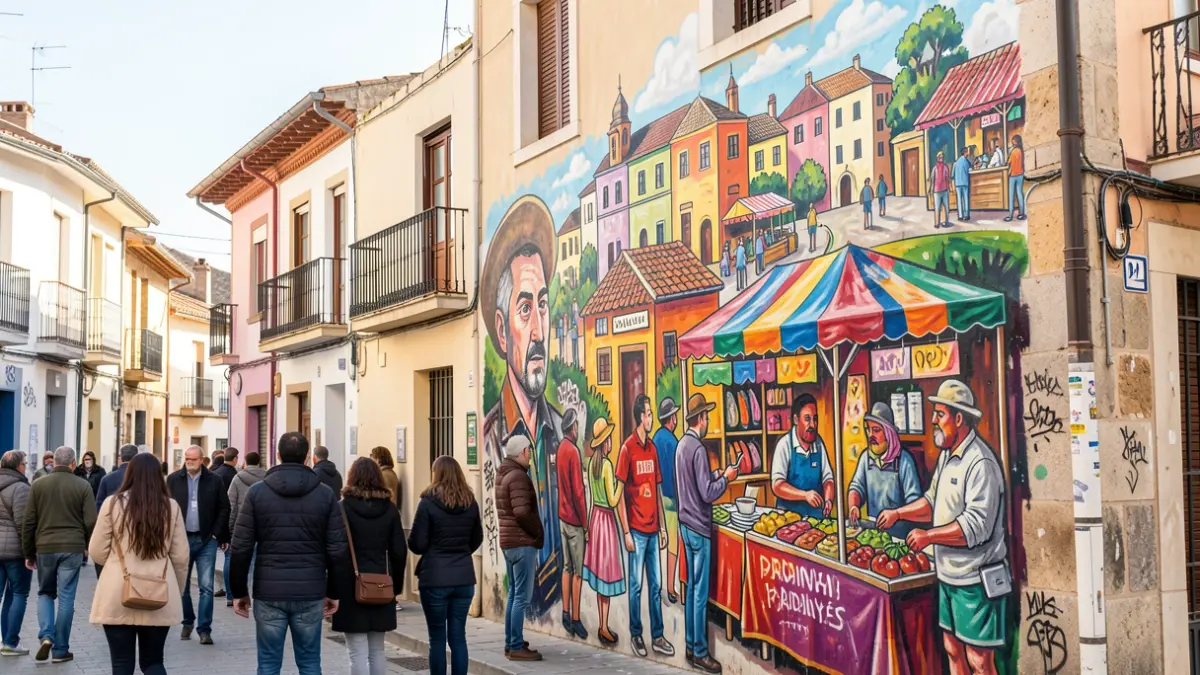 Mural de arte urbano en construcción en el barrio de Pardinyes, Lleida.