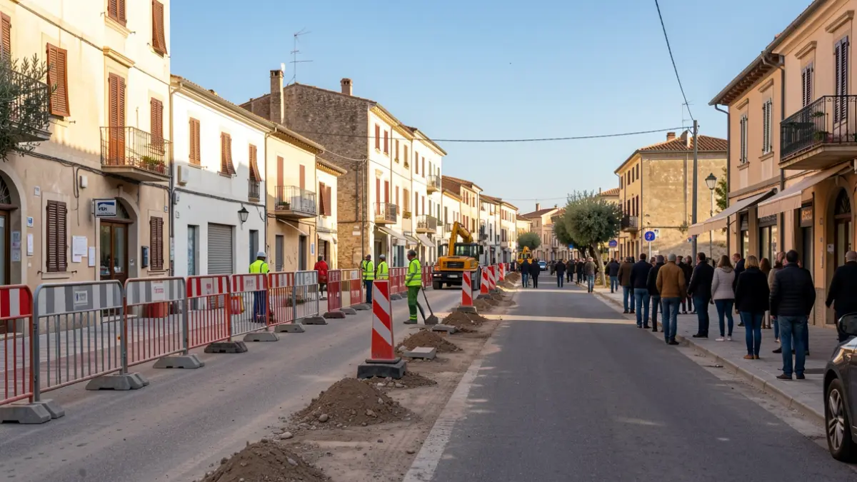 Imatge genèrica d'obres d'ampliació d'una vorera en una avinguda.