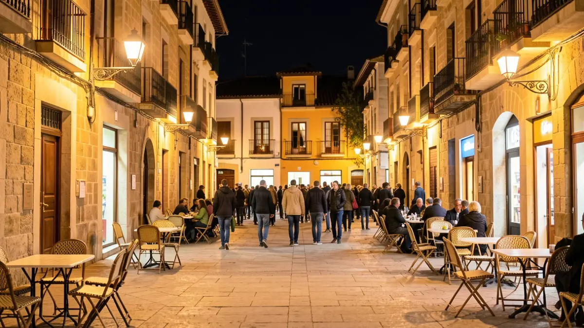 Generic image of a Catalan town square illuminated at night.