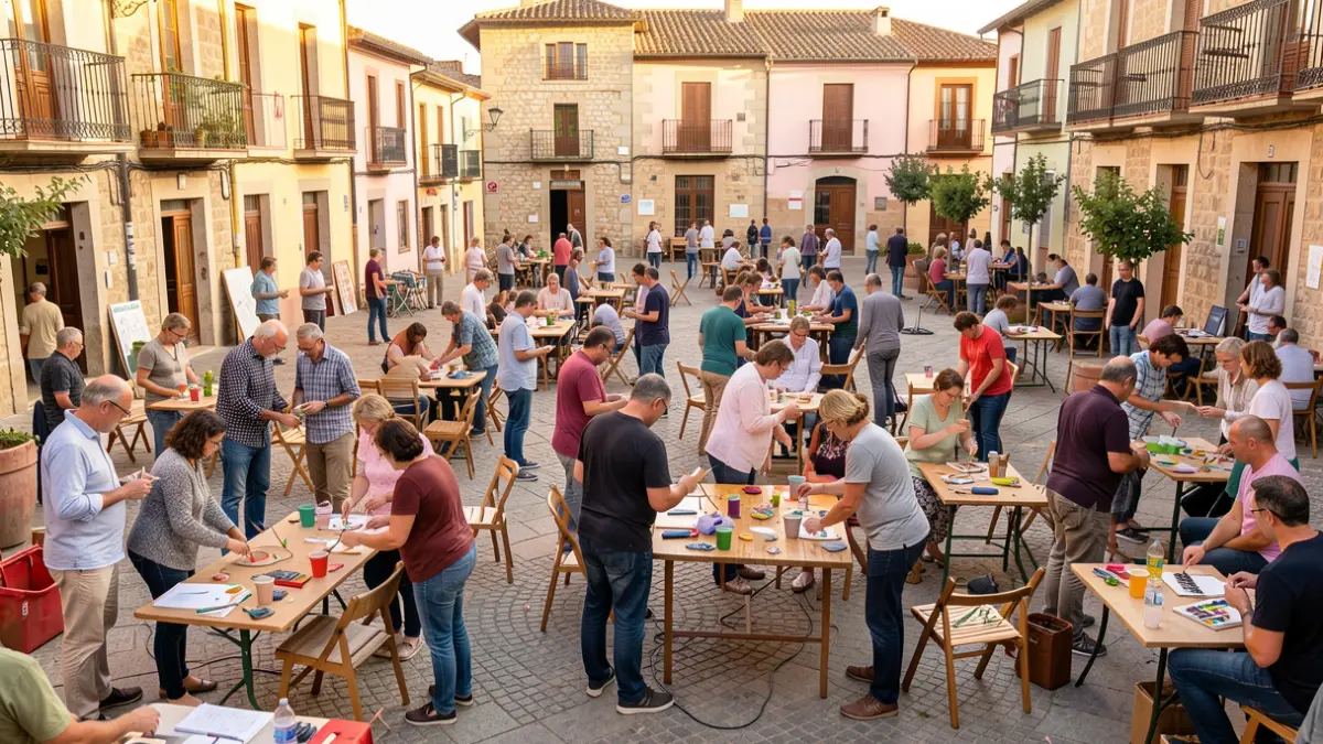 Imatge genèrica d'una plaça de Vic plena de gent participant en activitats d'estiu.