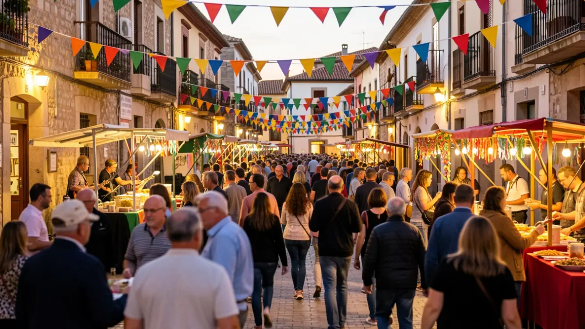 Generic image of a local festival in Terres de l'Ebre with decorations and people enjoying.
