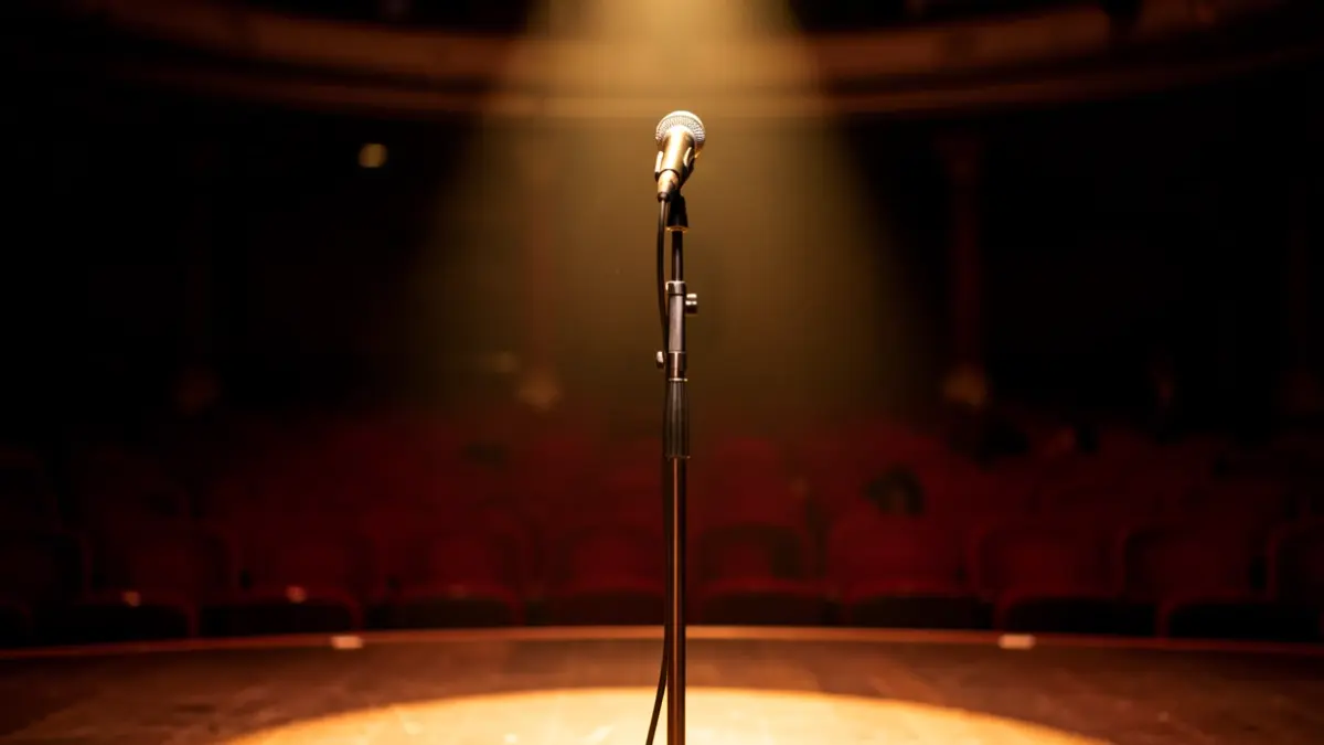 Imagen genérica de un escenario de teatro con un micrófono.