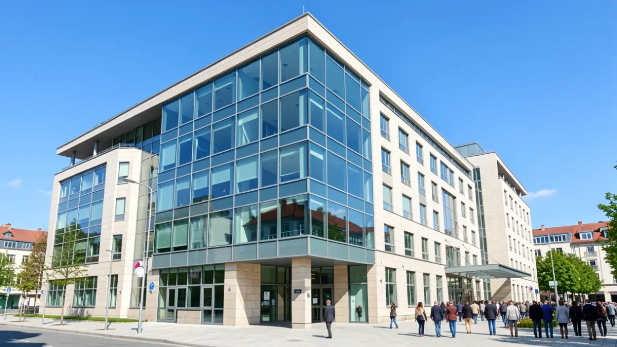 Generic image of a modern hospital center with glass and stone architecture.