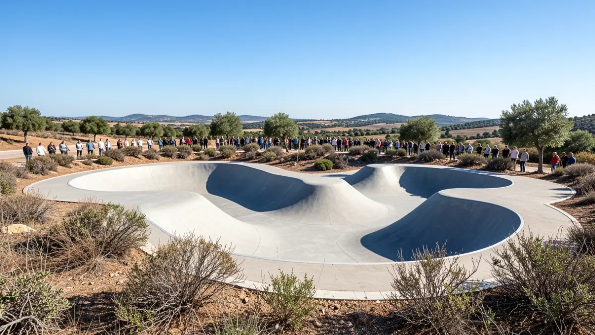 Generic image of a pumptrack circuit in a Mediterranean setting.