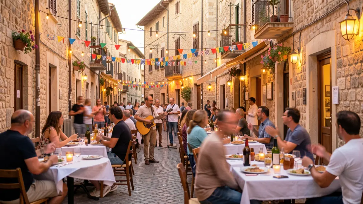 Festive atmosphere of an outdoor music and gastronomy event.