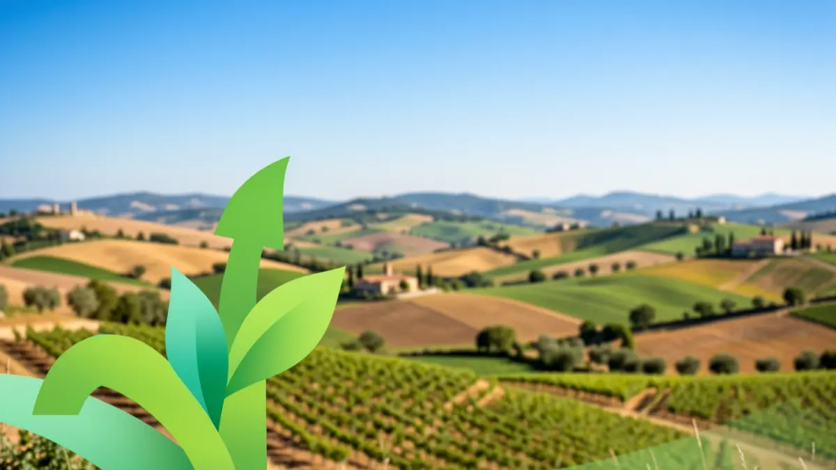 Generic image of an agricultural landscape with graphic elements of innovation.
