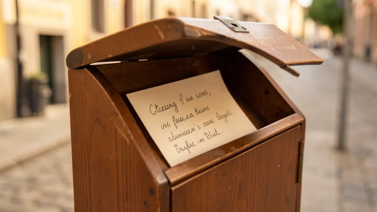 Citizen complaint box with a note inside.