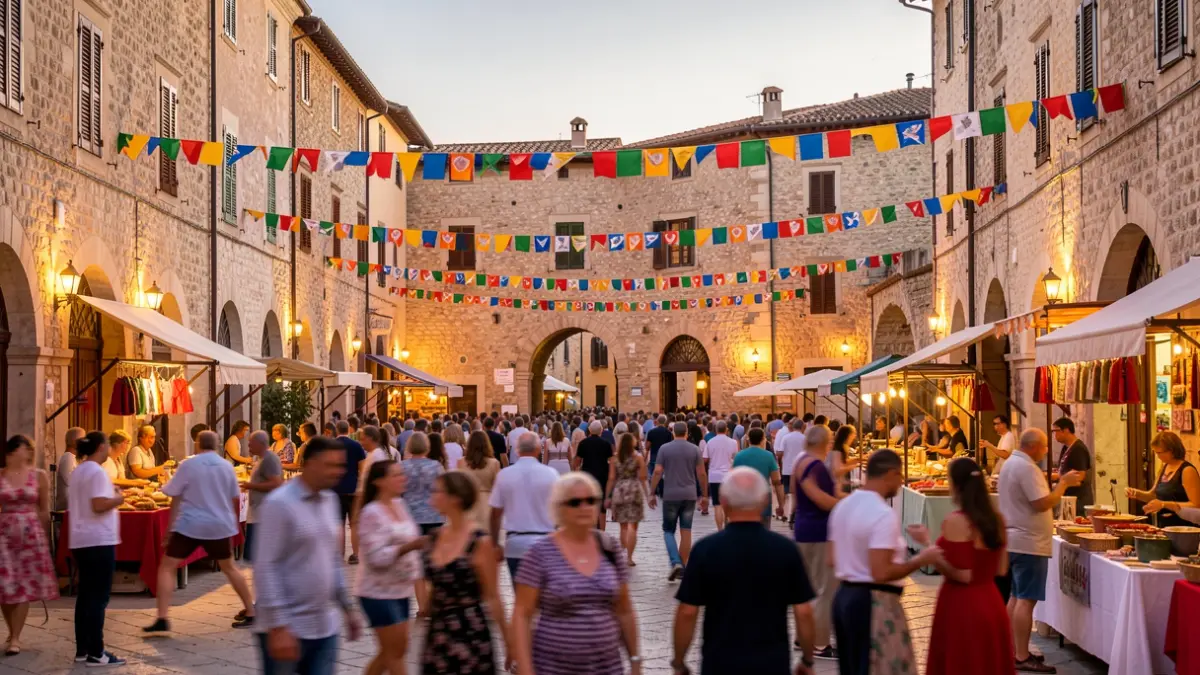 Generic image of a popular festival in the historic center of a Mediterranean city.