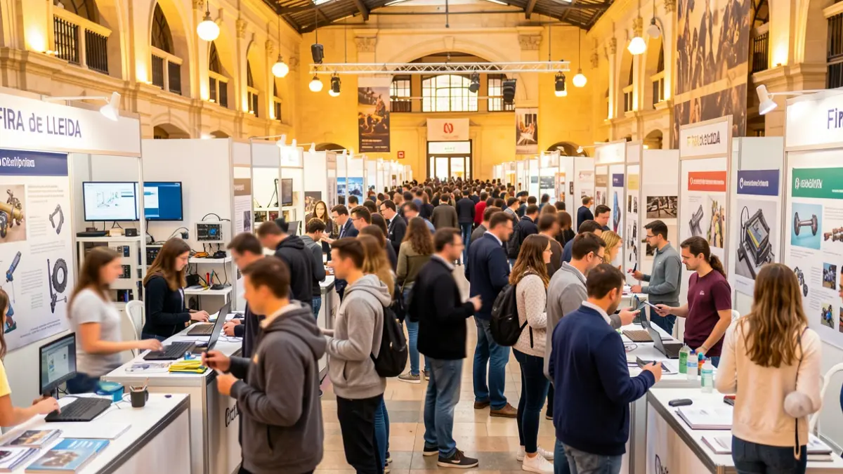 Imatge genèrica d'una fira de formació professional a Lleida amb participants i estands.