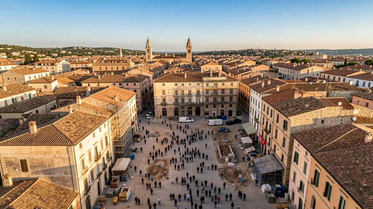 Vista aèria d'una illa d'edificis al Centre Històric de Lleida.