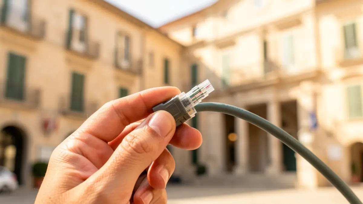 Fiber optic connection with the Lloret de Mar Town Hall in the background.