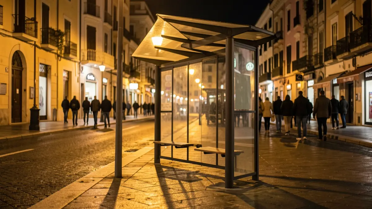 Imatge genèrica d'una parada de bus buida a la nit.