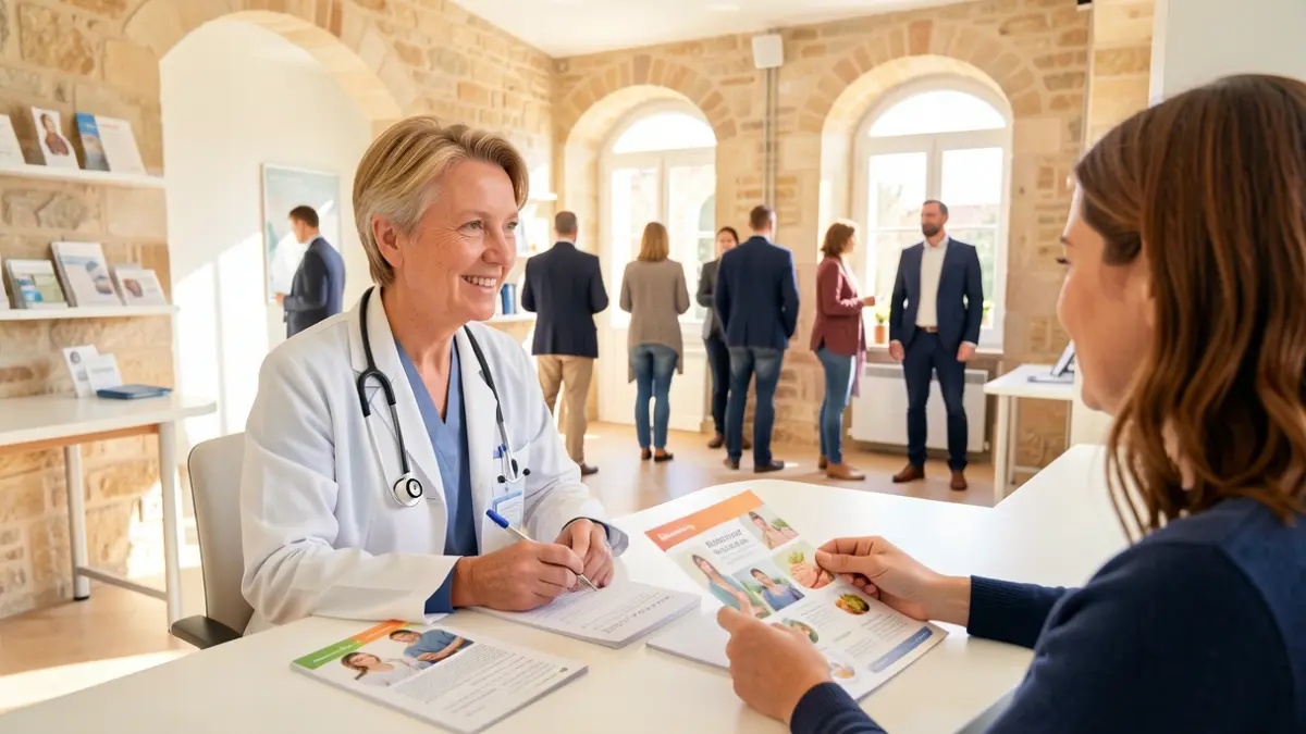 Imagen genérica de una consulta médica con un profesional y un paciente hablando sobre prescripción deportiva.
