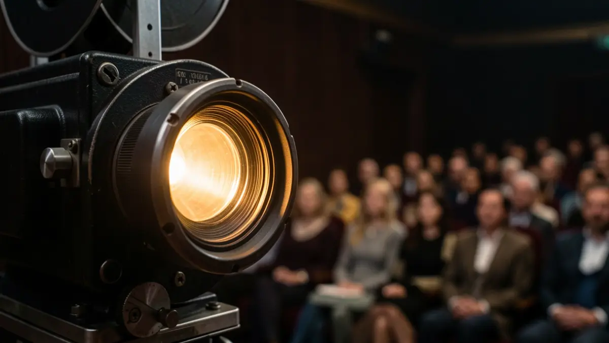 Primer pla d'un projector de cinema antic.