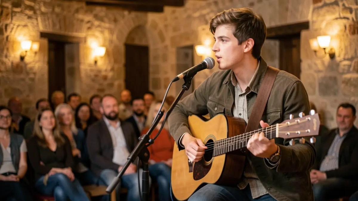 Generic image of a singer-songwriter performing in an intimate concert.