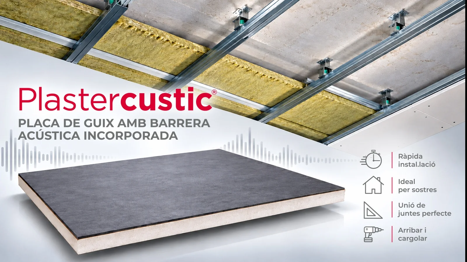 PLASTERCUSTIC placa de guix amb barrera acústica incoporada