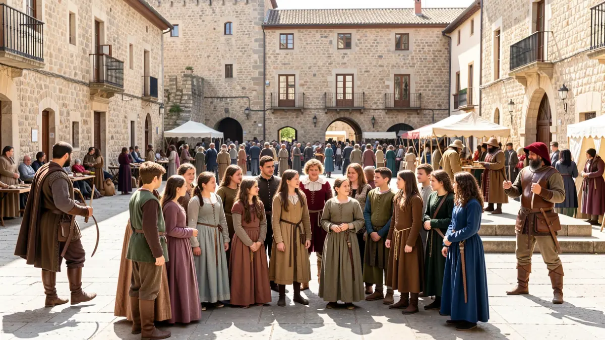 Joves estudiants participant en un festival medieval a Catalunya.