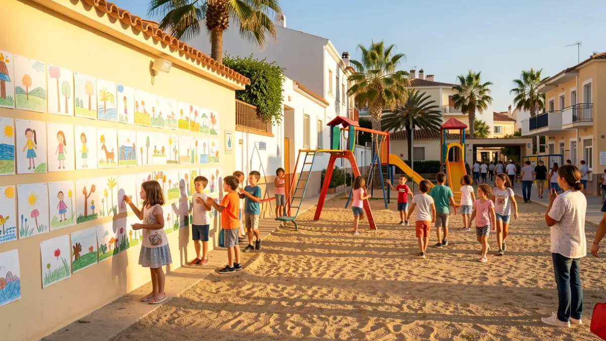 Generic image of a schoolyard in Lloret de Mar with new equipment and sunlight.