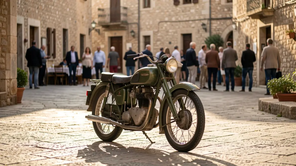 Imagen genérica de una moto clásica aparcada en un entorno urbano mediterráneo.