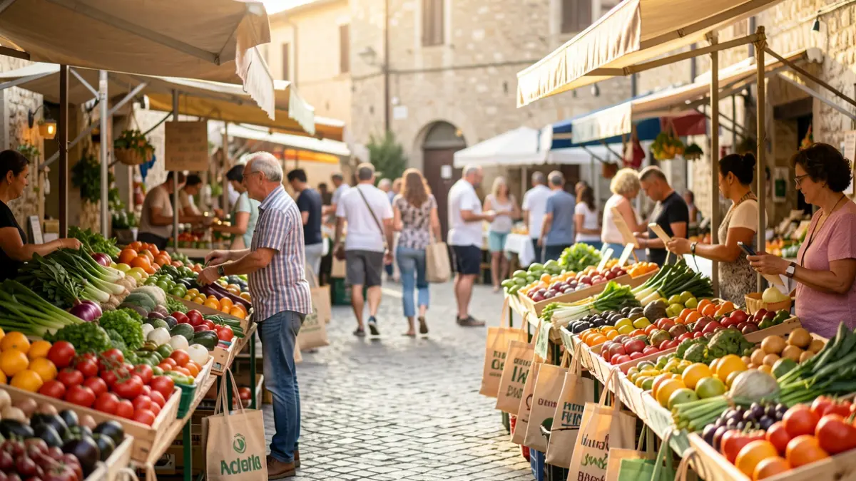 Imatge genèrica d'un mercat setmanal a Catalunya amb paradistes i ciutadania.