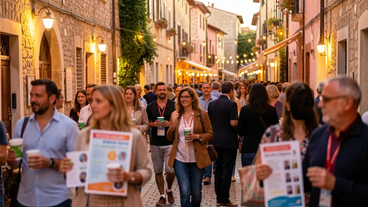 Imatge genèrica d'una festa major amb gent i cartells informatius.