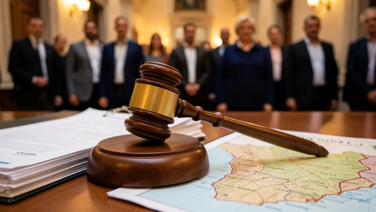Generic image of a judge's gavel on documents and a map of Catalunya.