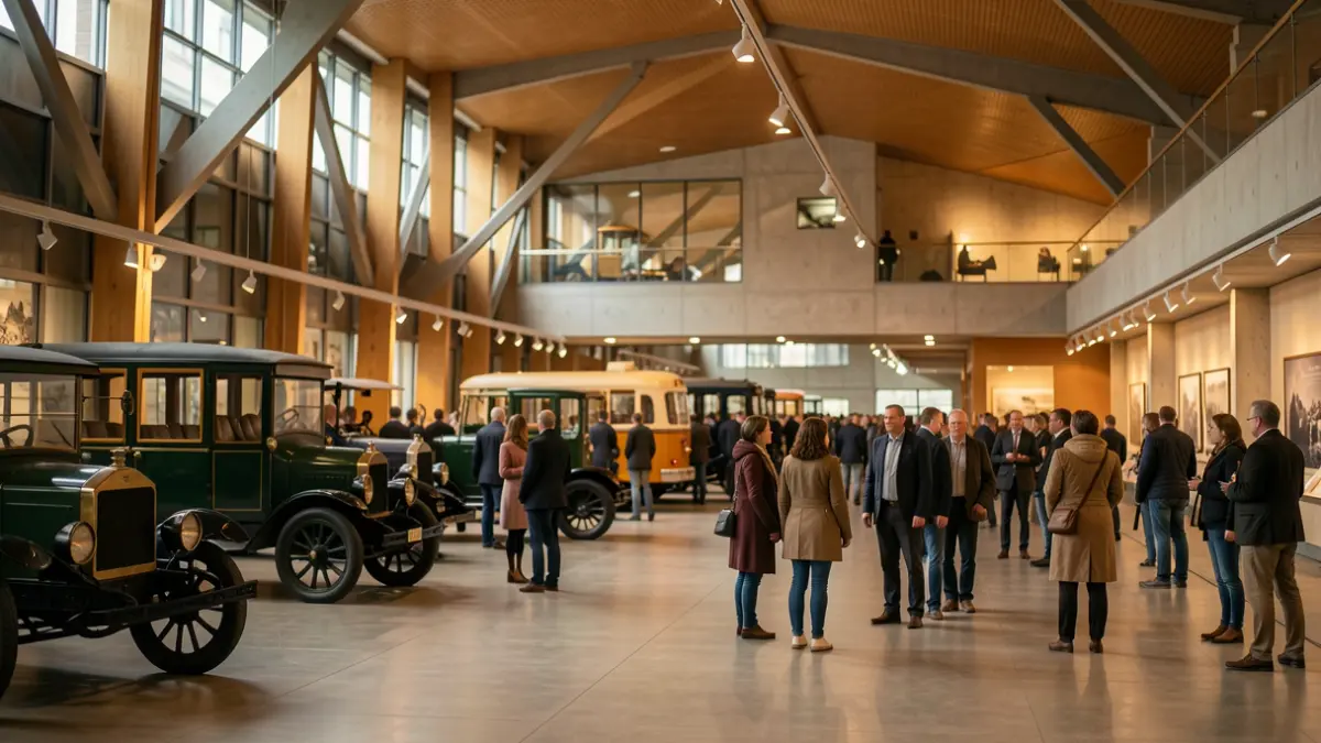 Generic image of a public transport museum with historical vehicles.