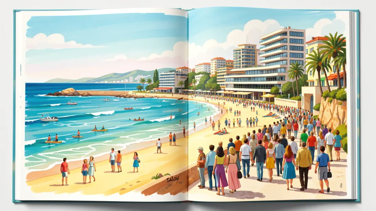 Il·lustració d'un llibre sobre el patrimoni de Salou.