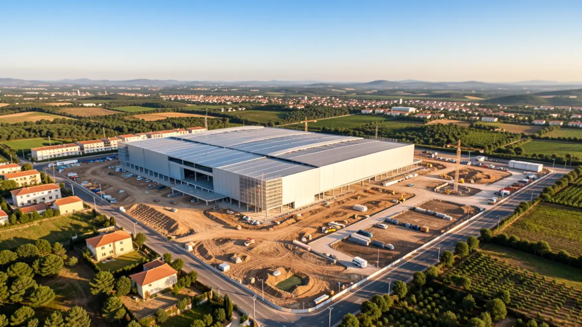 Aerial view of the future Lleida trade fair complex under construction.