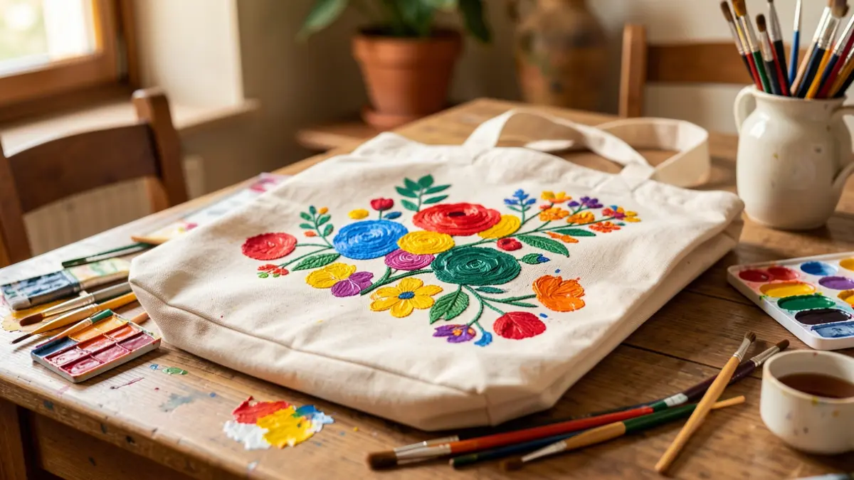 Taller creativo para diseñar bolsas personalizadas con pintura y bordado.