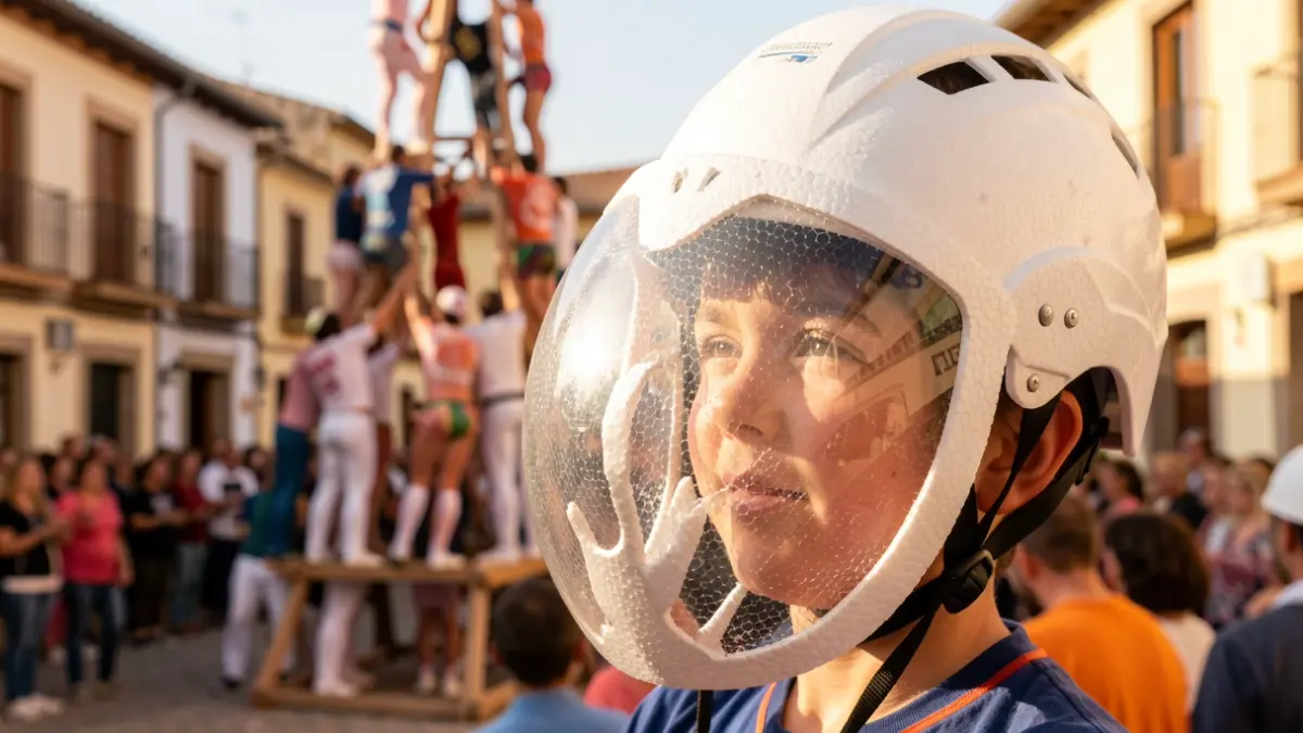 New helmets and face shields for child castellers.