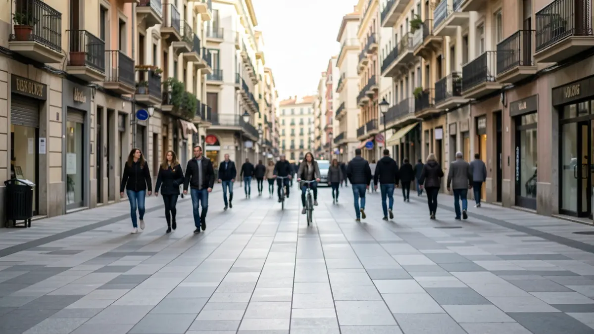 Generic image of an urban street with pedestrians and cyclists.