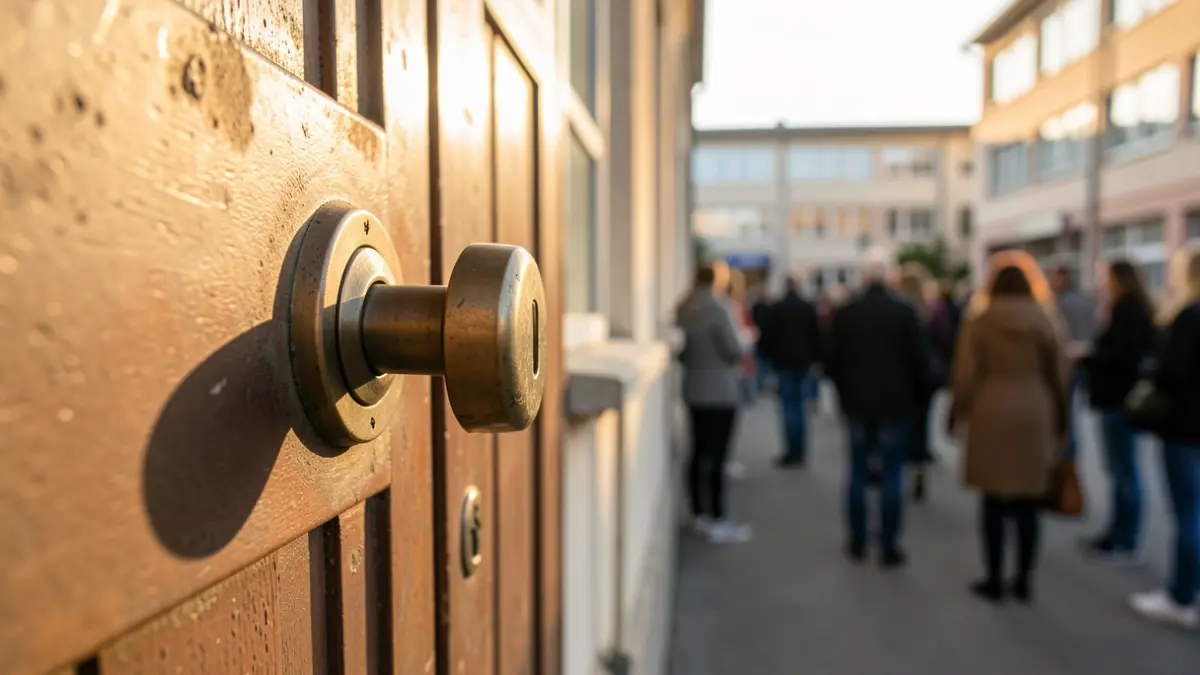 Imatge genèrica d'un pany de porta en un edifici escolar.