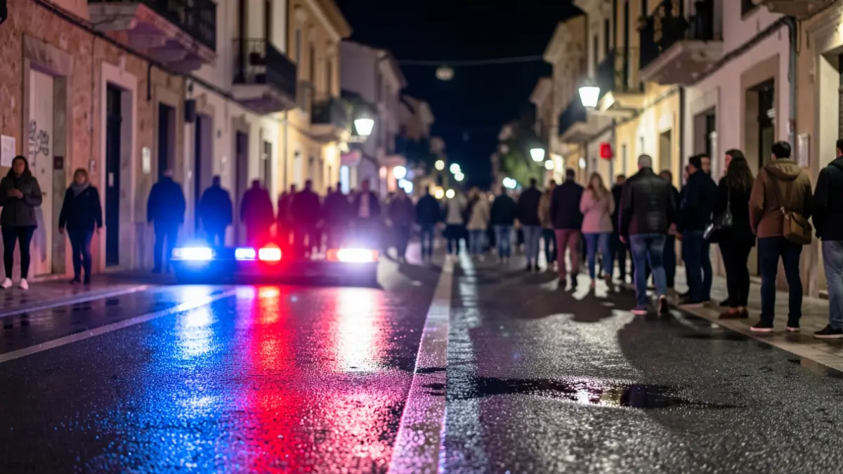 Generic image of police emergency lights reflecting on wet asphalt.