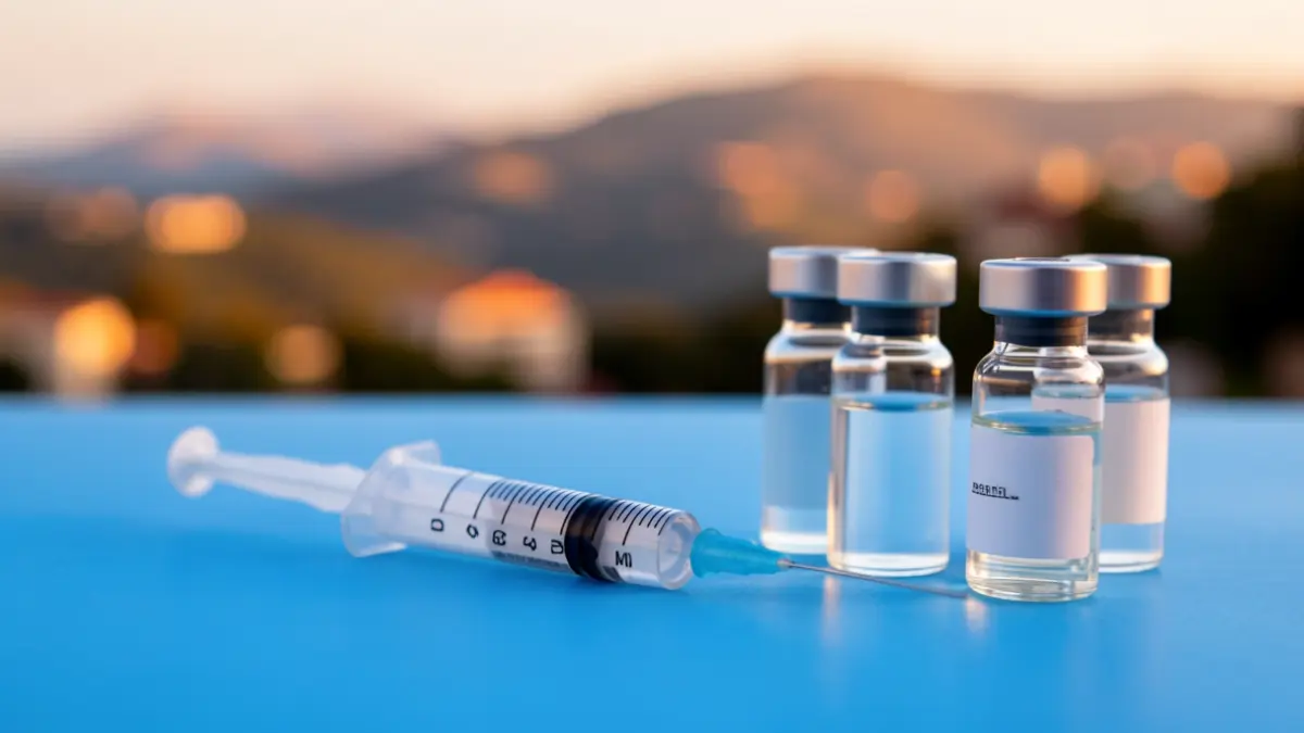 Generic image of medical supplies and a blurred landscape.