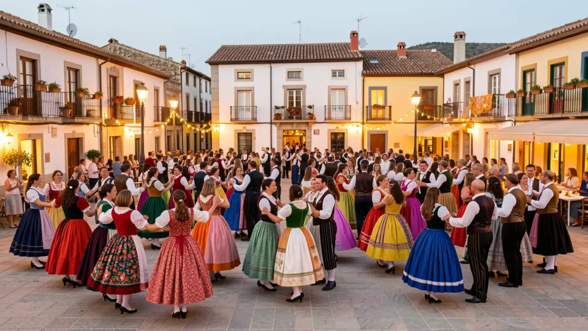 Imatge genèrica d'una plaça de poble català amb gent ballant sardanes.