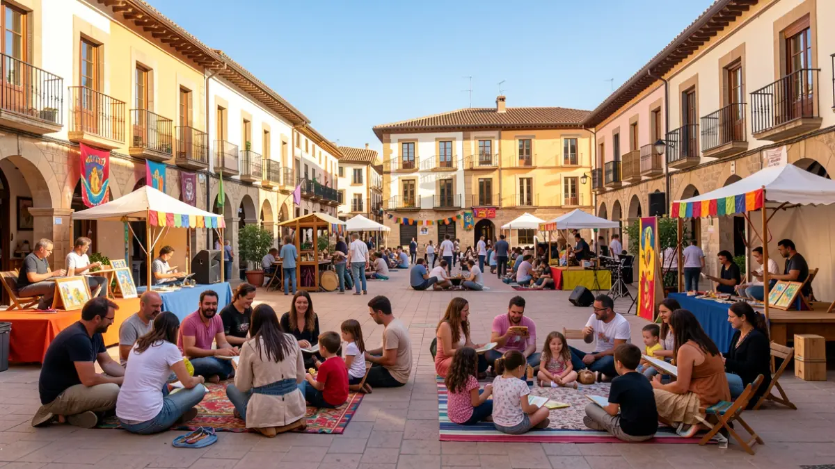 Families enjoying a day of storytelling and cultural activities in Piera's Church Square.