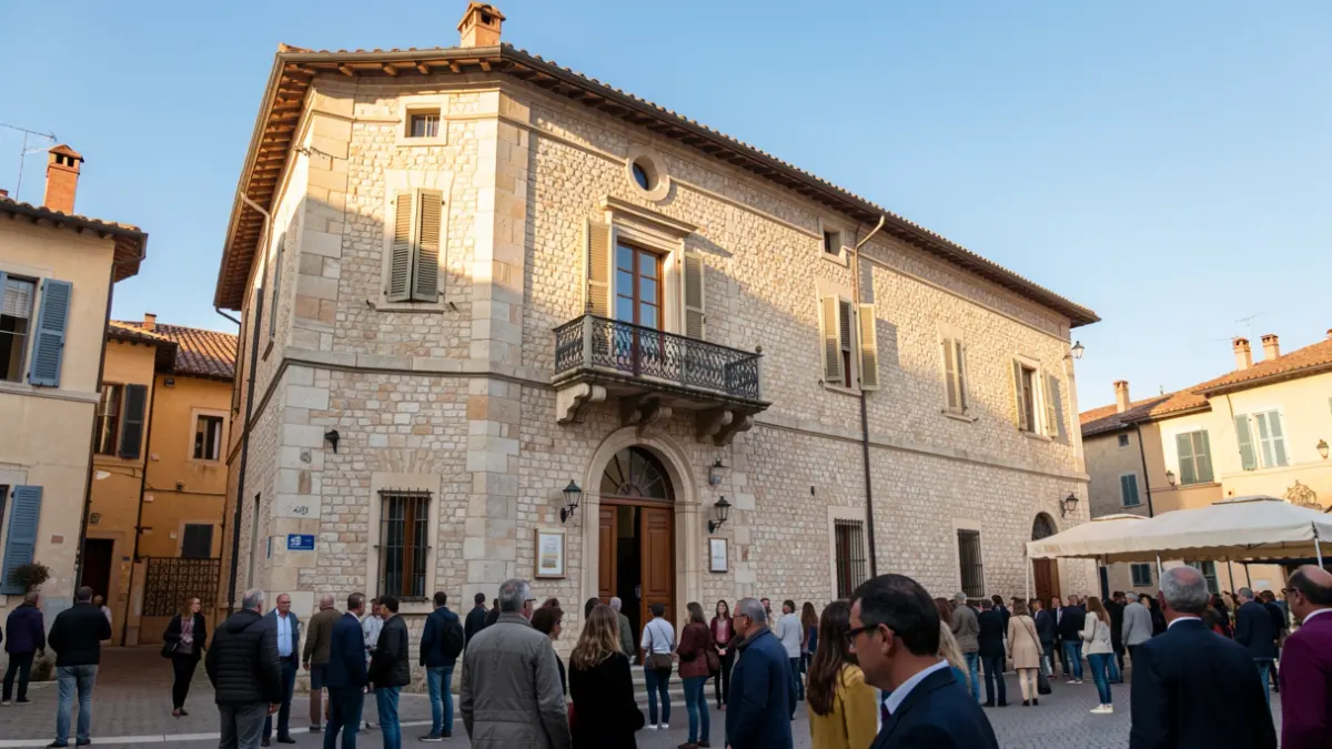 Ayuntamiento de Santa Cristina d'Aro bajo el sol de la tarde.