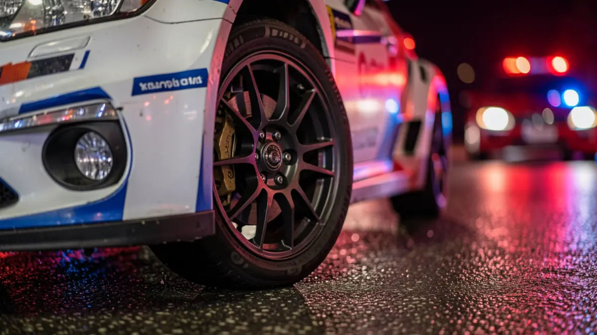 Detail of a night rally with emergency lights.