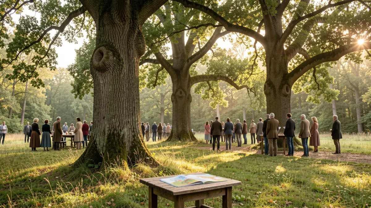 Imatge genèrica d'un bosc amb roures i un llibre.
