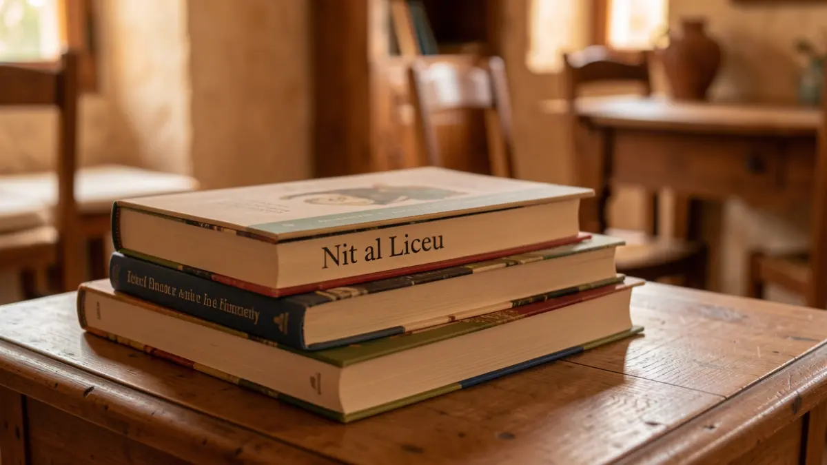 Image of a book titled 'Nit al Liceu' on a wooden table.