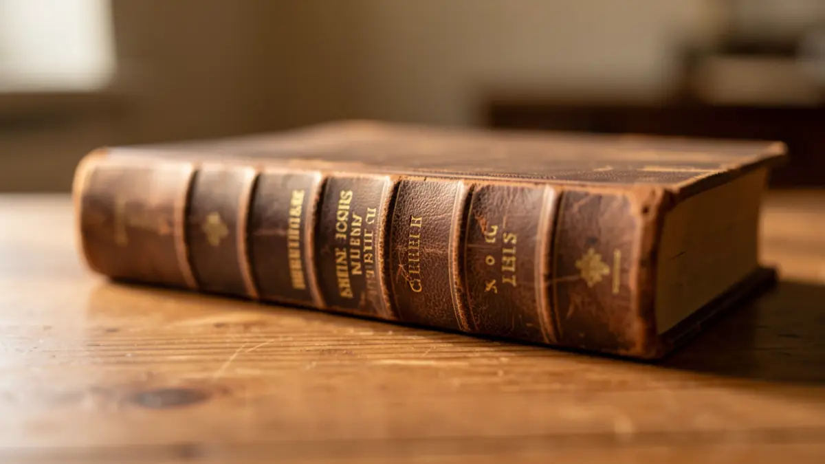 Imatge genèrica d'un llibre antic obert sobre una taula de fusta.