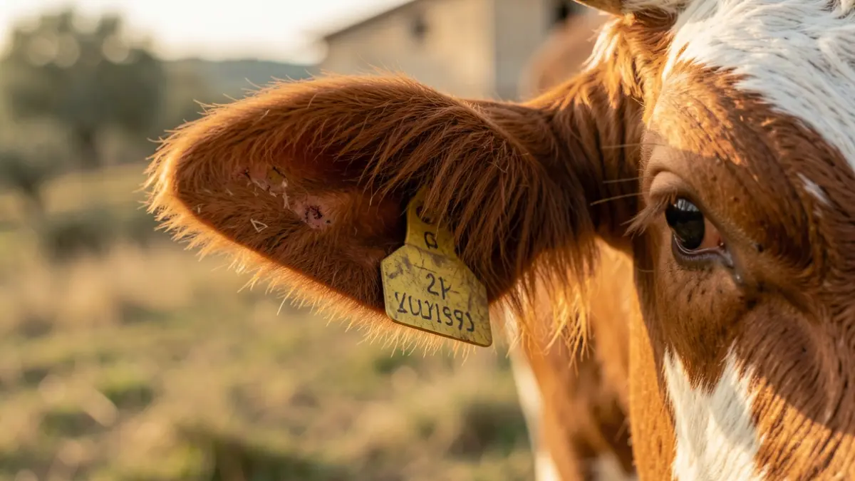 Primer plano de una oreja de vaca con una marca, símbolo de un foco de enfermedad animal en Catalunya.