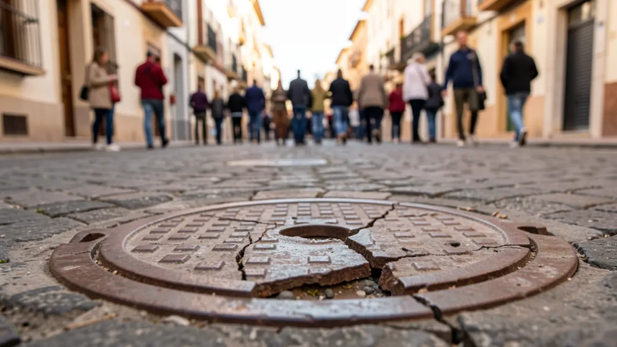 Tapa de clavegueram danyada al carrer Jaume Munmany de Vic.