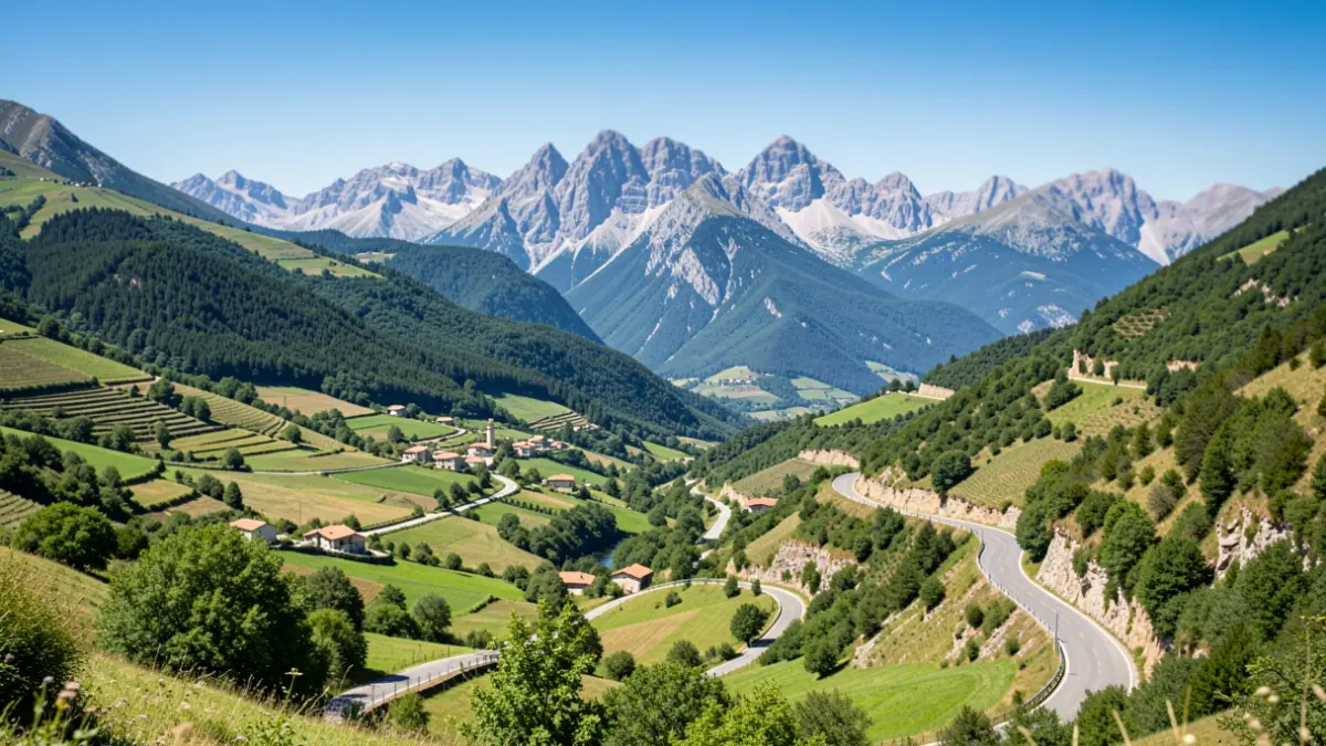 Imatge genèrica dels Pirineus catalans amb carreteres i pobles.