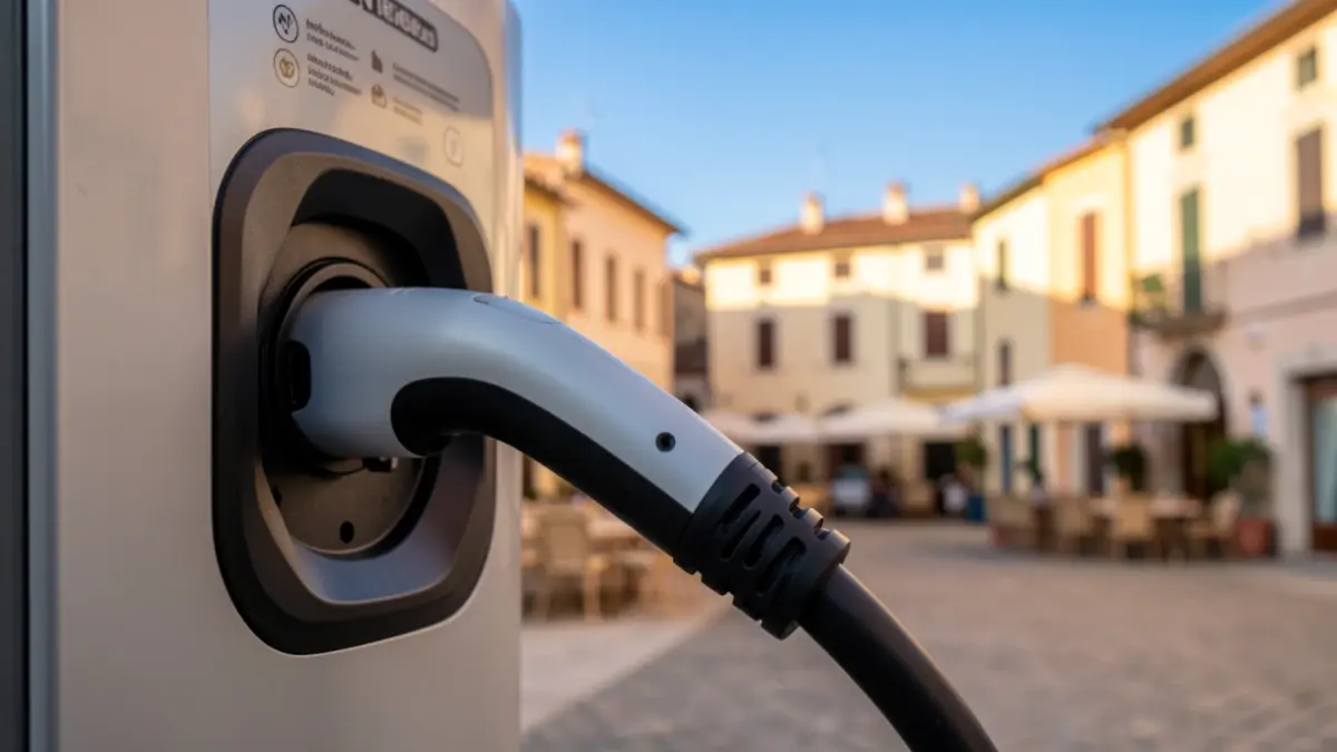 Electric vehicle charging cable connected to a public charging point in Rubí.